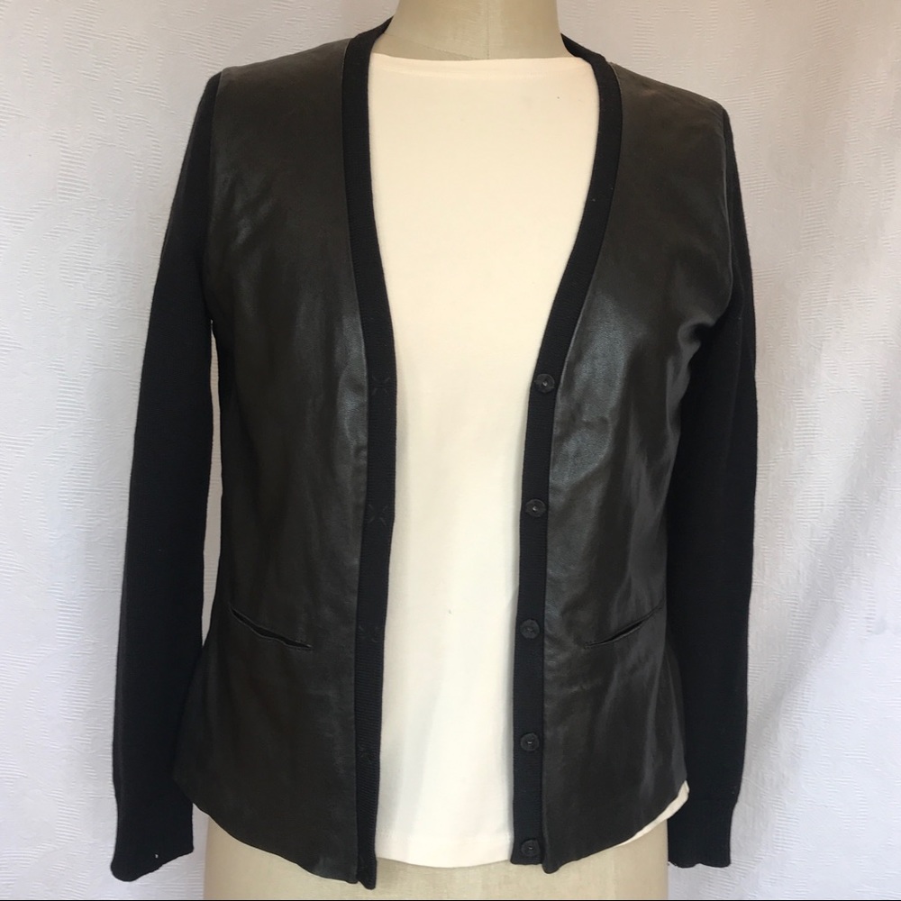 J Brand leather/merino wool XS black jkt/sweater
